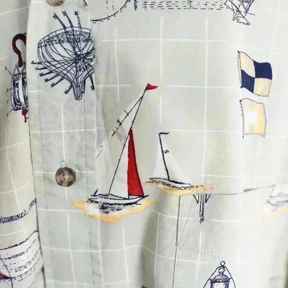 Puritan size 3XL 100% cotton nautical theme short sleeve button down shirt tan - Picture 4 of 16